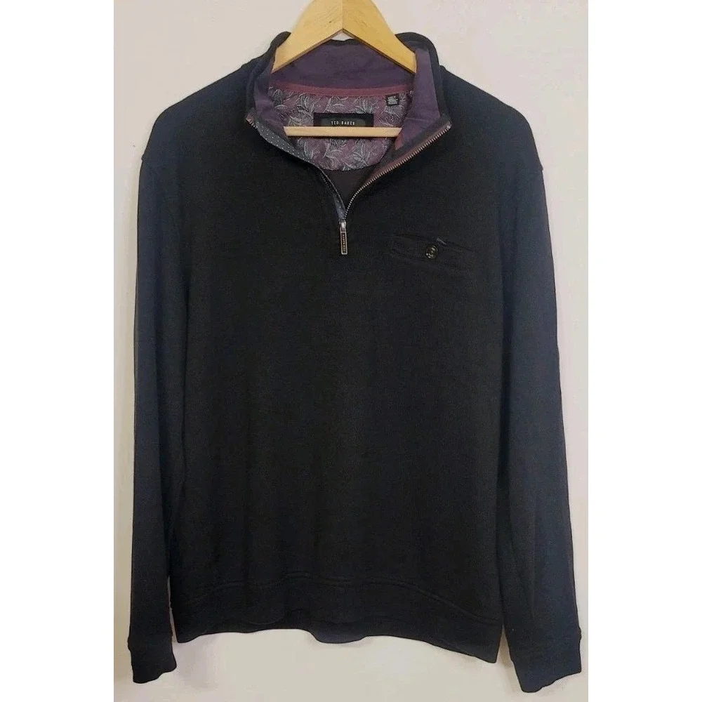Ted Baker Men's Pullover Small Wool‎ Blend 1/4 Zip Sweater Navy Long Sleeve NWOT